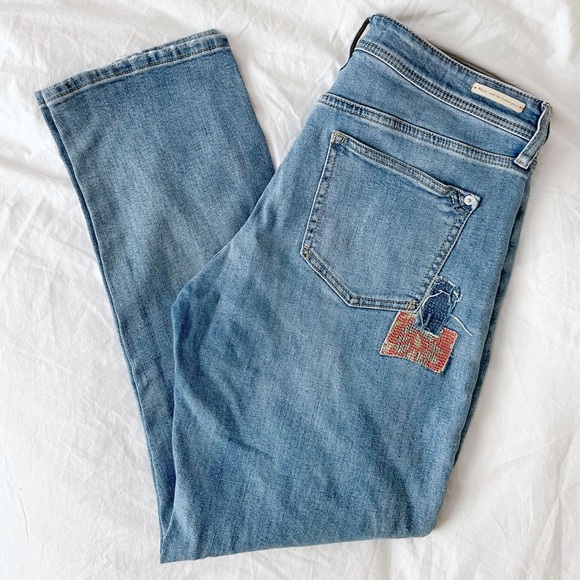 Anthro Pilcro Patchwork Patched Ripped Frayed Midrise Slim Boyfriend Jeans 29 - Picture 10 of 10